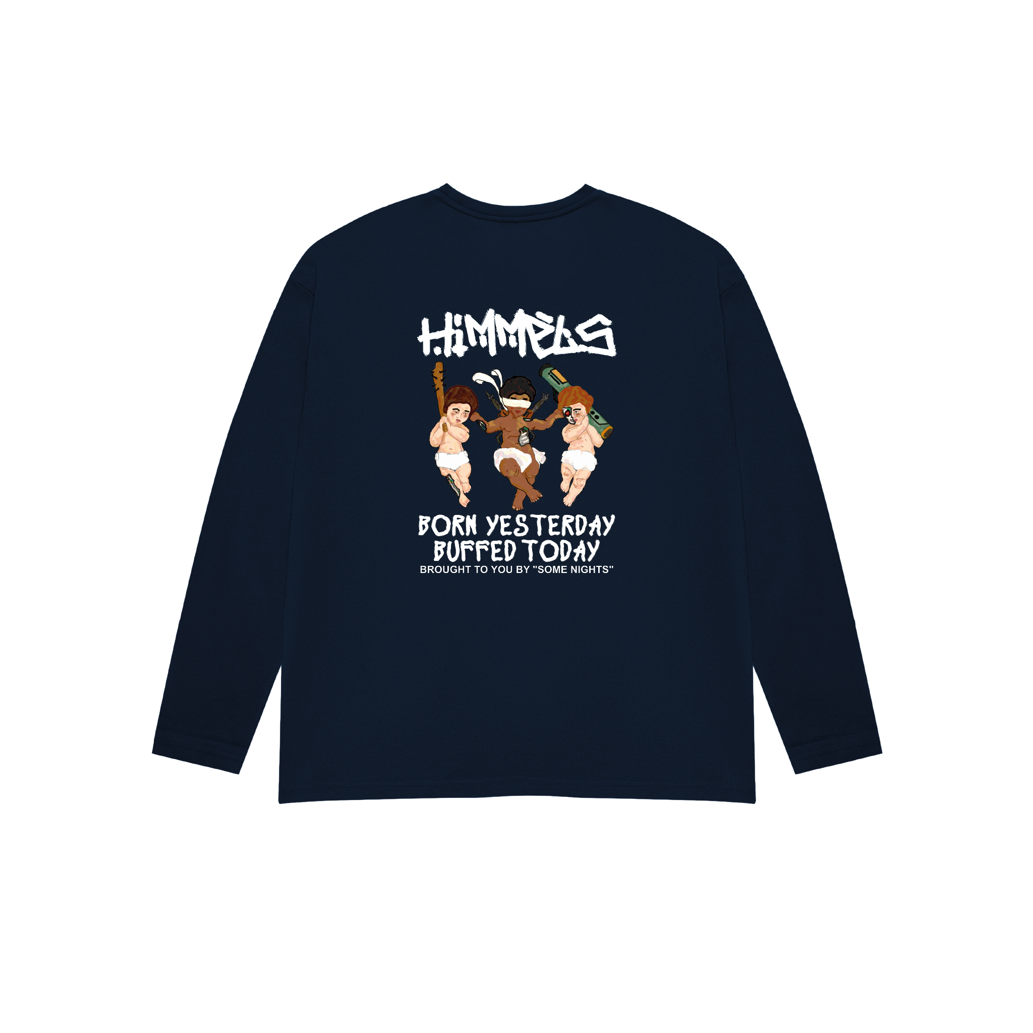 BORN YESTERDAY LONG SLEEVE T-SHIRT NAVY BLUE